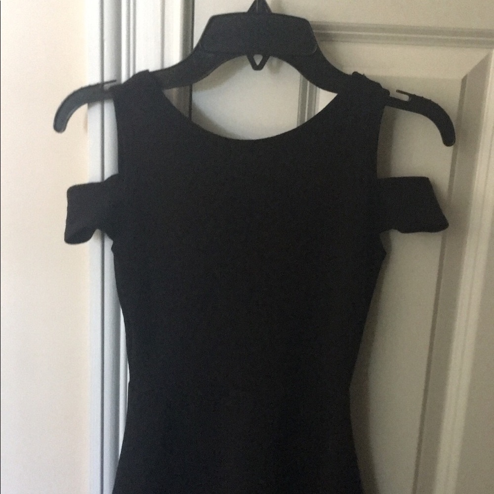 Black cold shoulder skater skirt dress
